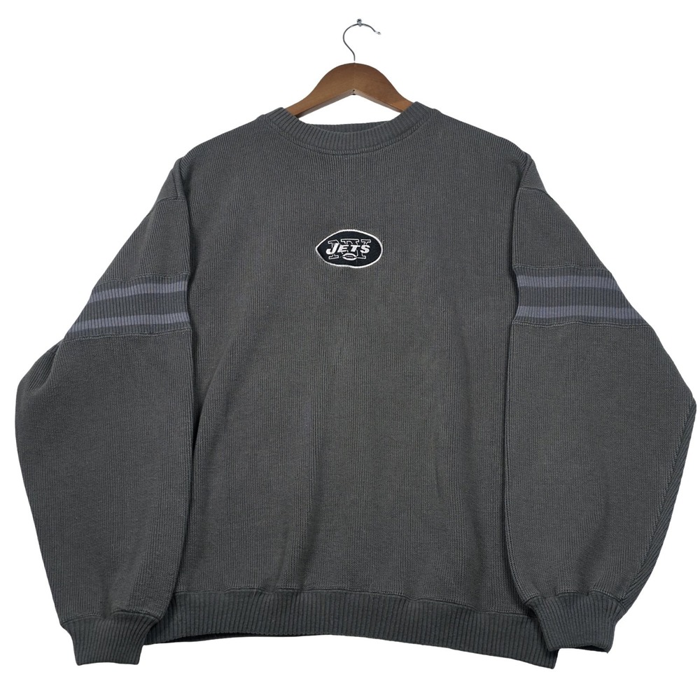 Vtg 90s NY Jets Center Logo Knit Sweater NFL Pro Line Oversized Medium Green